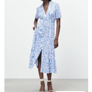 Zara Linen blend tiered midi dress S